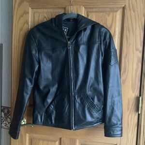 Genuine Leather  Hooded jacket Black, Sz S